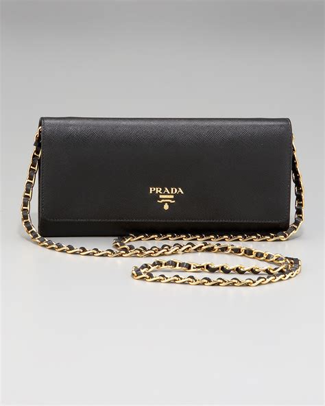 prada saffiano chain crossbody wallet